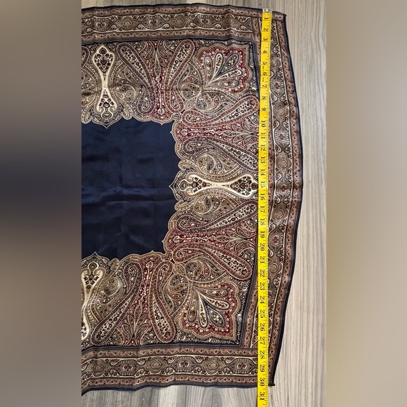 Echo Cream and Blue Paisley Scarf - 100% Silk 30X31 - Picture 7 of 7